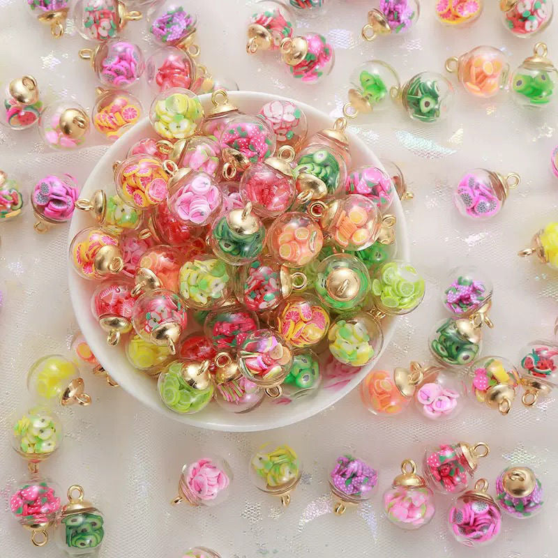High-end luminous color glass pendants, transparent jewelry, Christmas popular transparent rainbow glass ball colorful pendants DIY jewelry accessories crystal magical flowing sand beads-Yaya-shop