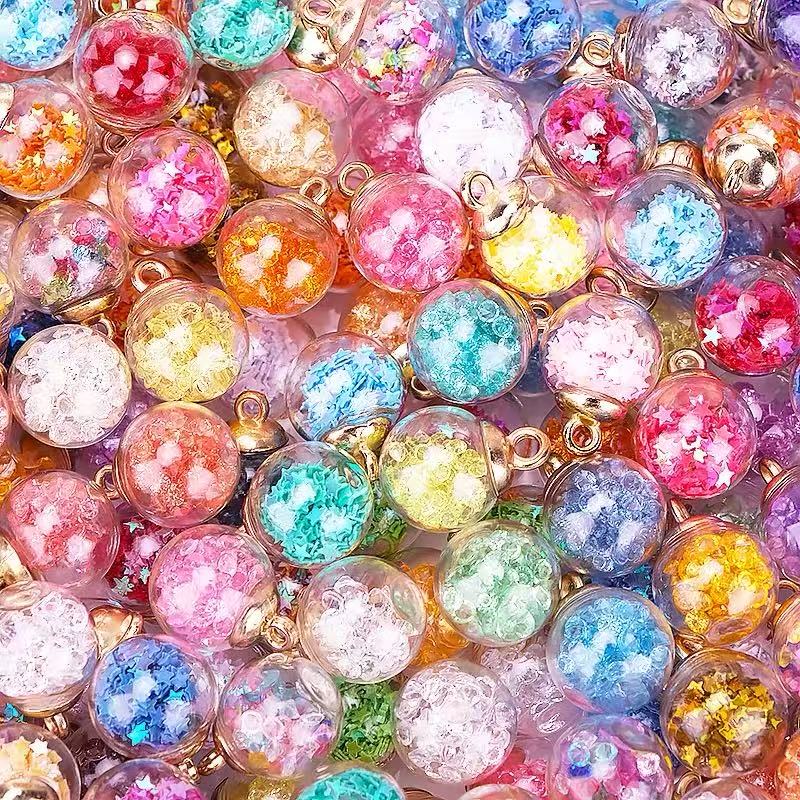 High-end luminous color glass pendants, transparent jewelry, Christmas popular transparent rainbow glass ball colorful pendants DIY jewelry accessories crystal magical flowing sand beads-Yaya-shop