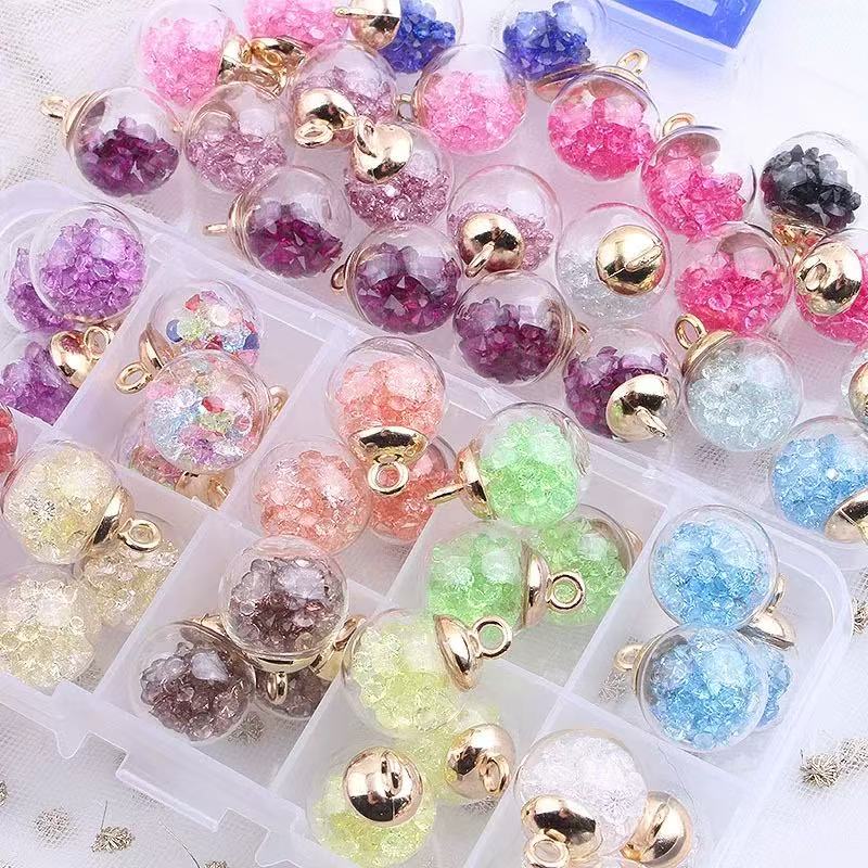 High-end luminous color glass pendants, transparent jewelry, Christmas popular transparent rainbow glass ball colorful pendants DIY jewelry accessories crystal magical flowing sand beads-Yaya-shop