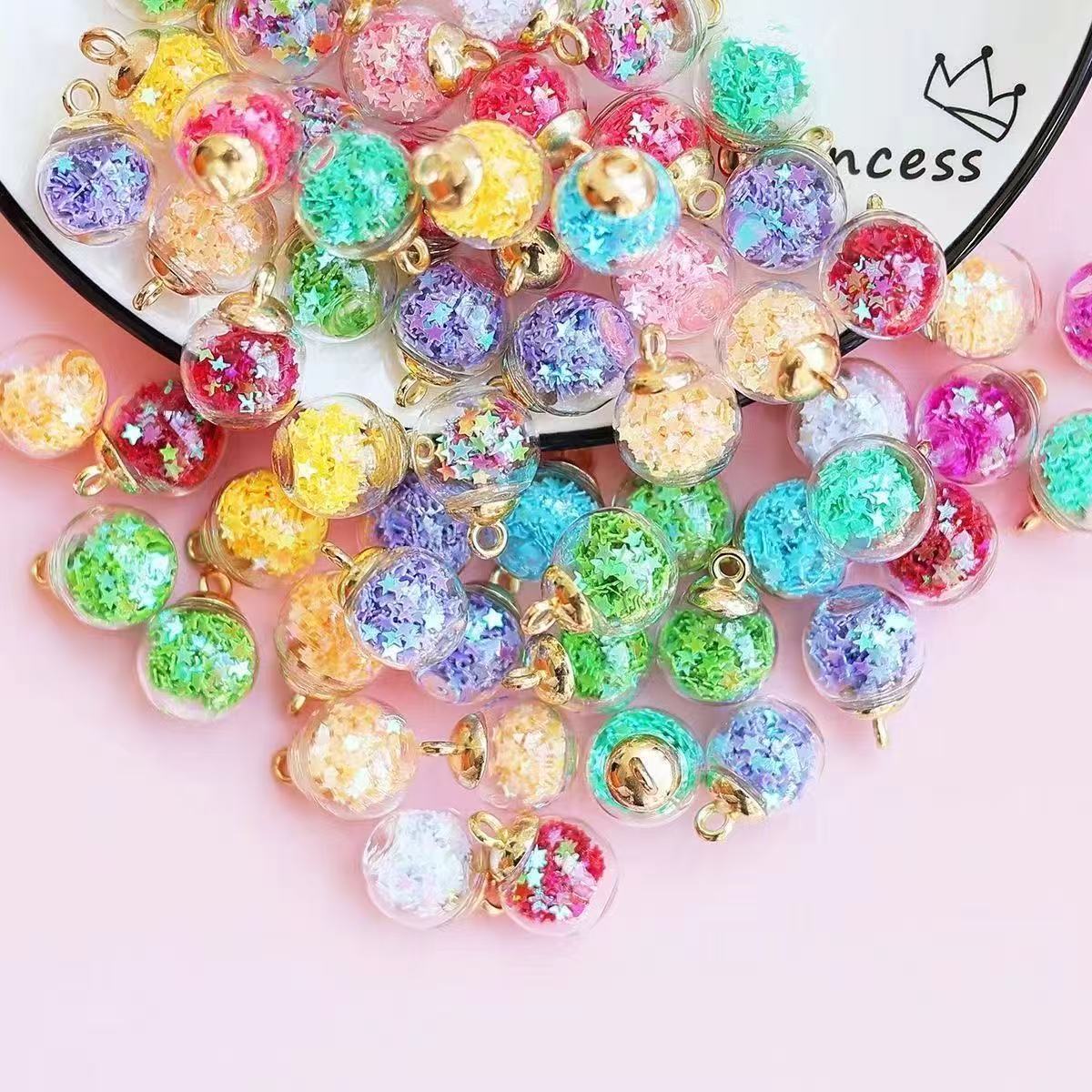 High-end luminous color glass pendants, transparent jewelry, Christmas popular transparent rainbow glass ball colorful pendants DIY jewelry accessories crystal magical flowing sand beads-Yaya-shop
