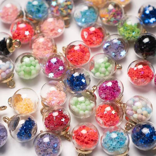 High-end luminous color glass pendants, transparent jewelry, Christmas popular transparent rainbow glass ball colorful pendants DIY jewelry accessories crystal magical flowing sand beads-Yoyo-shop